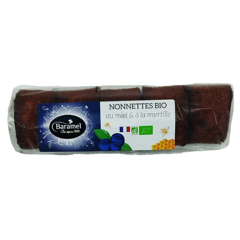 Nonnettes miel (30%) et myrtille Bio, rouleau de 5 gâteaux - 160g