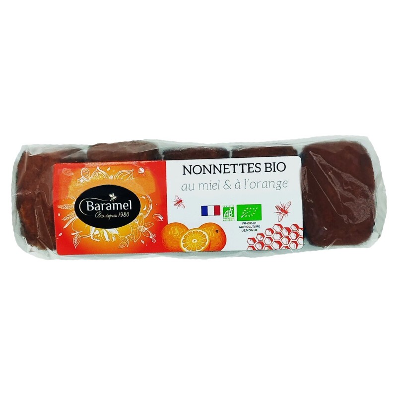 Nonnettes miel (30%) et orange Bio, rouleau de 5 gâteaux - 160g
