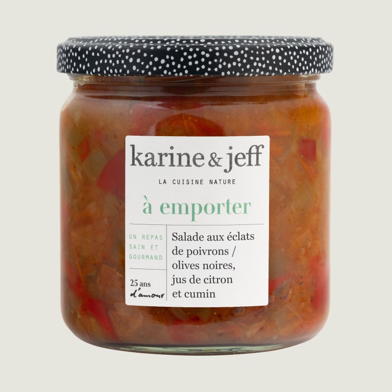 Salade aux éclats de poivrons / olives noires, jus de citron et cumin - 330g